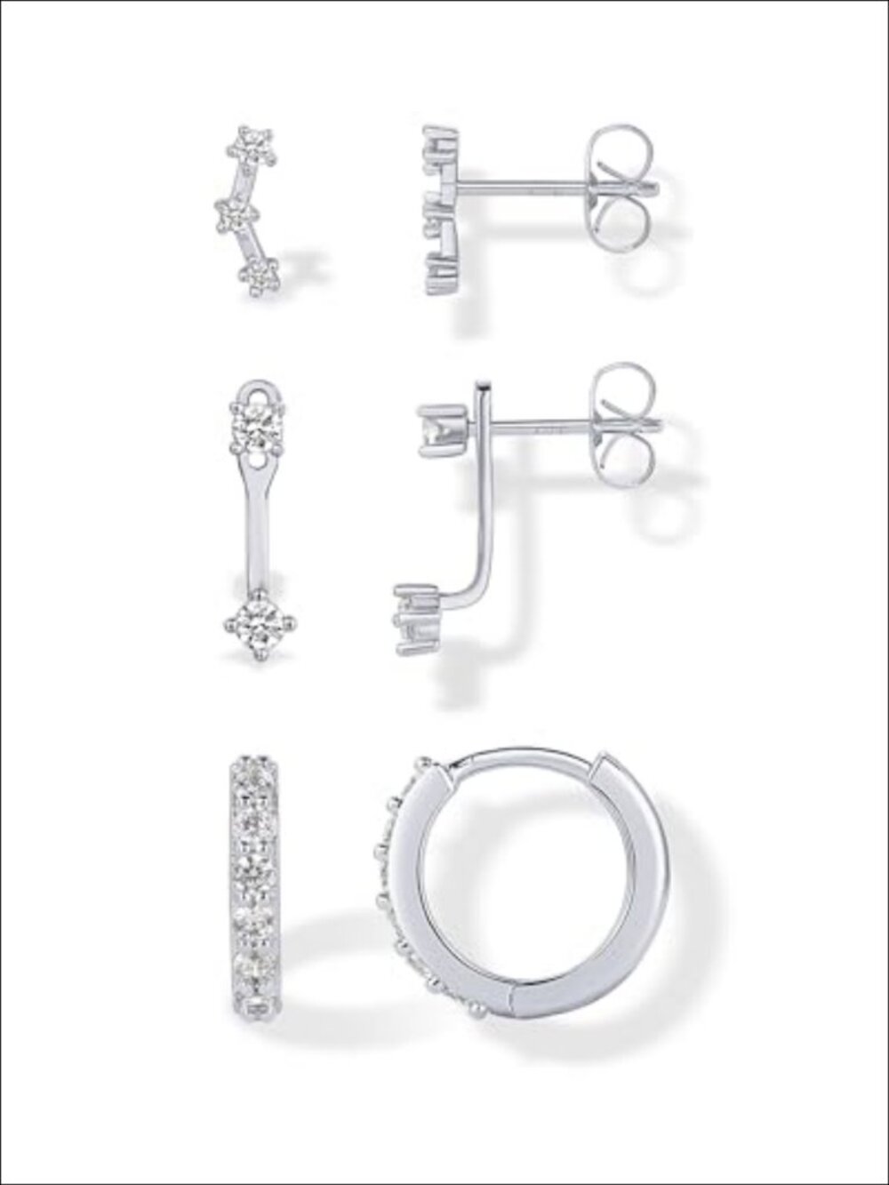 Stud Huggie Earring Set 18K Gold Plated 3 Pairs Piercing 925 Sterling Silver